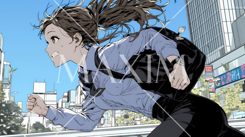 遅刻しそうで猛ダッシュをしている若い女性