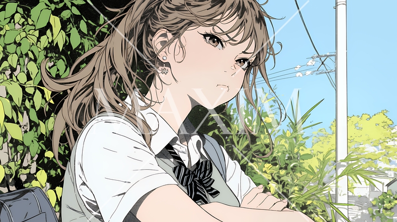 「ふん！」という表情でそっぽを向いている制服を着た女子高生