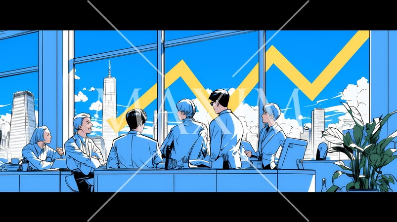 上昇グラフで会社の成長を表すビジネスチーム｜企業発展と成功のビジネスコンセプト