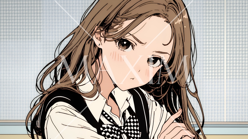 「ふん！」という表情でそっぽを向いている制服を着た女子高生