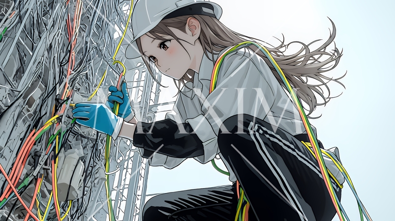 配線工事をしている女性作業員