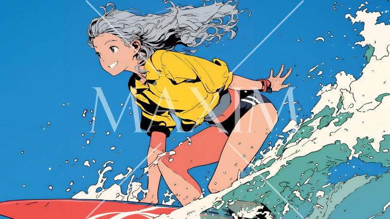 サーフィンをしている若い女性