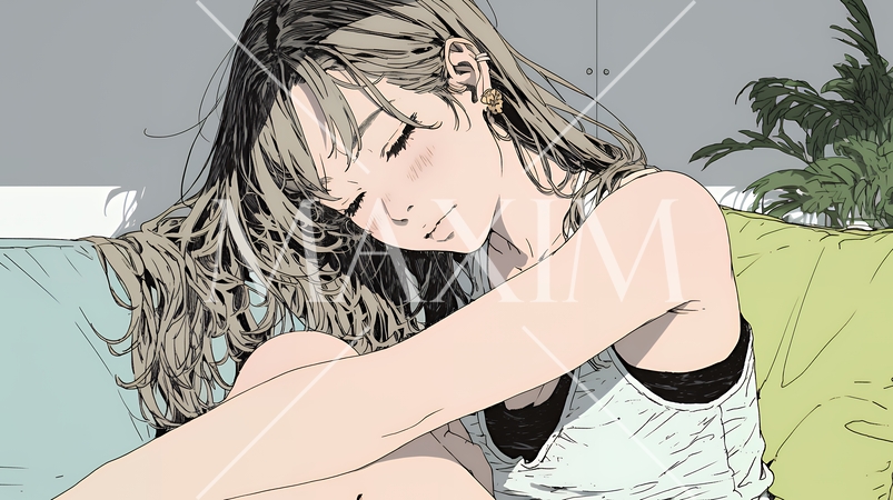 腹痛（生理痛）に苦しむ若い女性