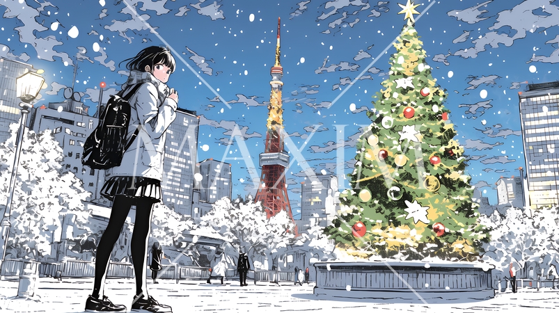 ホワイトクリスマスの都会の夜