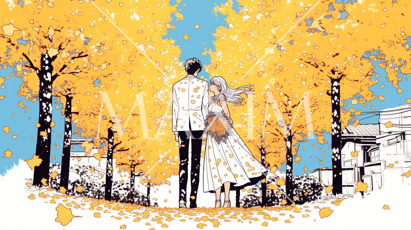 紅葉の中の結婚式