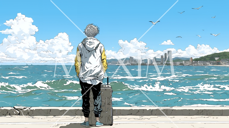 潮風の心地よさを満喫している若い男性