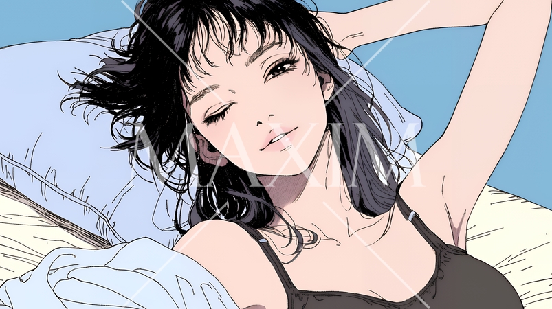 楽：リラックスした顔をしている若い女性