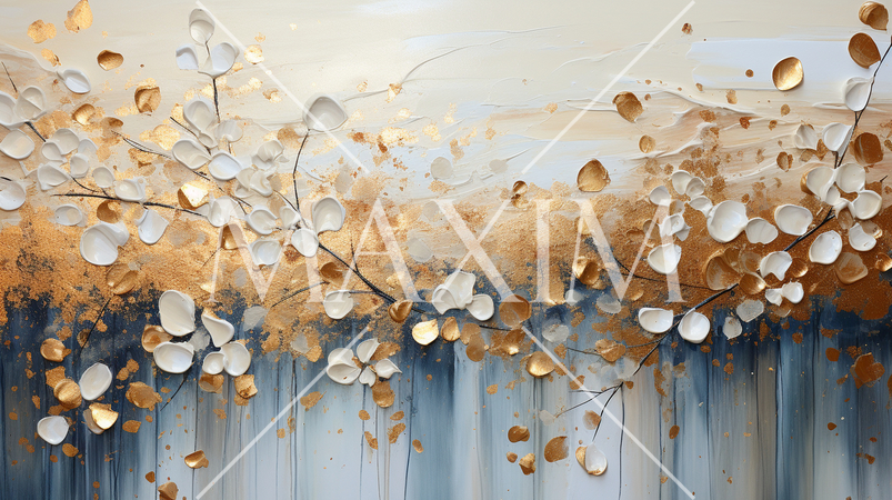 黄金色に輝く秋の雑木林の抽象画：琳派のような表現の背景画