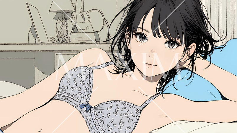 下着姿でくつろいでいる若い女性