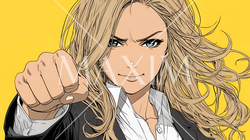 ガッツポーズ（拳を握って力強く）をしているビジネスウーマン