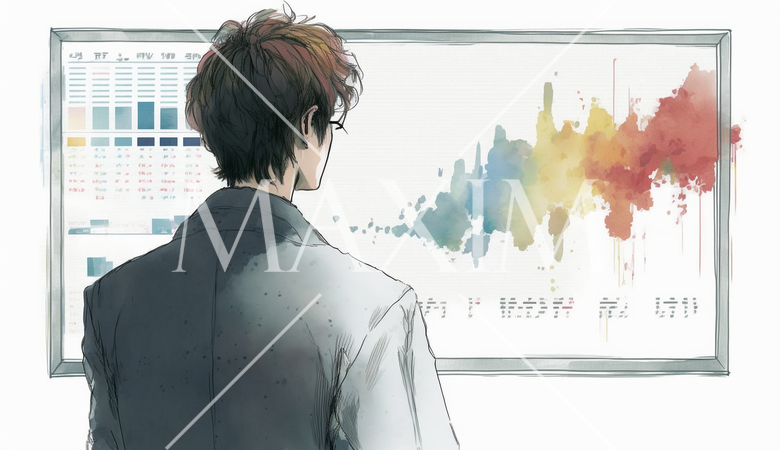 モニターに表示された株価チャートと注文画面を見つめる男性トレーダーの後ろ姿。