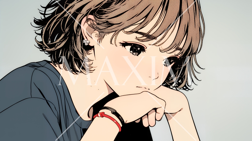 考え事をしている若い女性