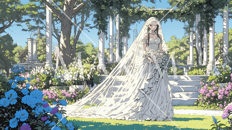 白いウェディングドレスを着ている花嫁：ジューンブライド