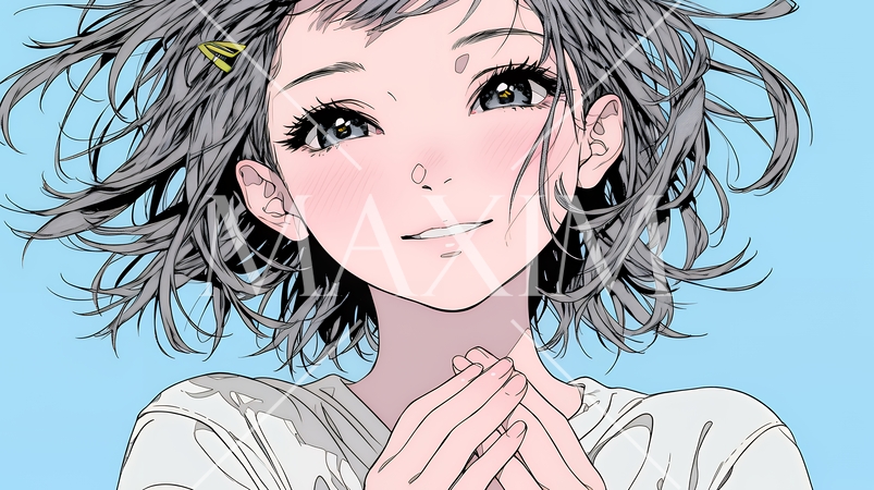 にっこり笑って手を合わせて「お願い」と甘える若い女性