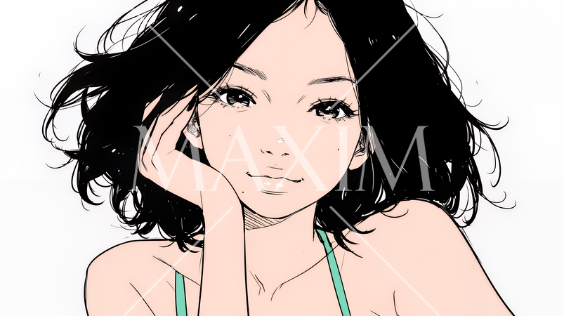 ビキニ姿の若い女性（シンプルな色使い）