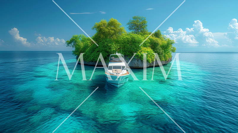 南洋の孤島とヨットと青い海と青い空：精緻CG