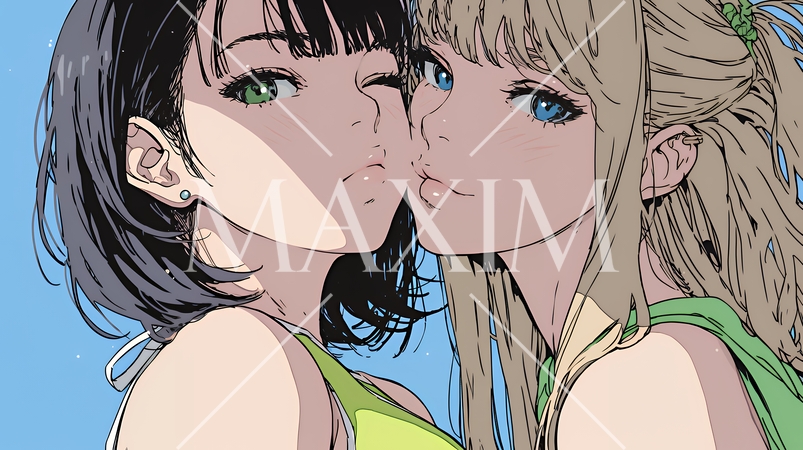 キスの仕草（おねだり）をしている若い女性