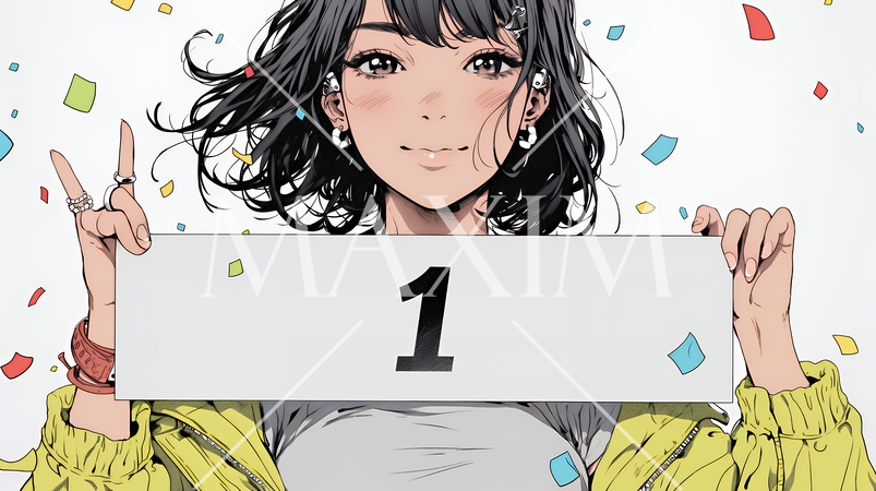 数字の「1」を掲げている若い女性