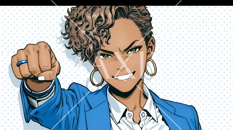 ガッツポーズ（拳を握って力強く）をしているビジネスウーマン