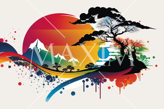 年賀状の図版：富士山、初日の出、梅、松、松竹梅