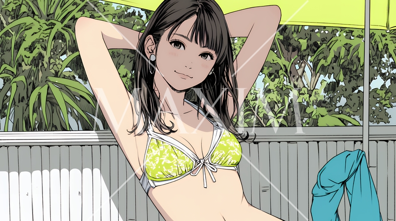 ビーチリゾートを旅行中のビキニ姿の若い女性