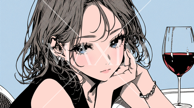 ワインを飲んでいる若い女性：