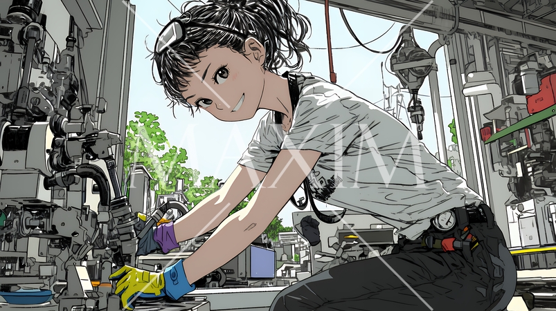 作業服を着た女性工場労働者