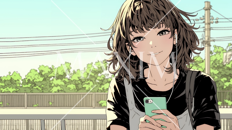 嬉しそうな表情でスマホを使っている女性