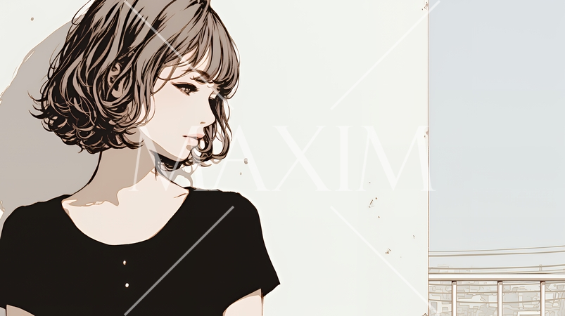 白い壁に向かって考え事をする若い女性