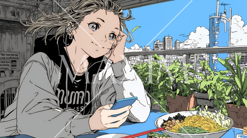 食事の最中もスマホを手放せない若い女性