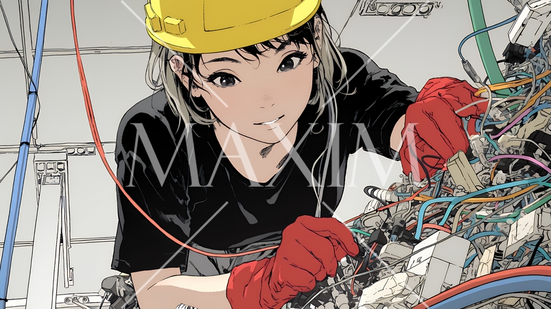 配線工事をしている女性作業員