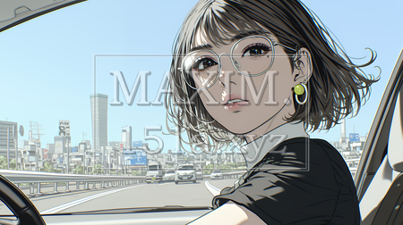 自動車を運転する若い女性｜爽やかで自然なドライブ風景のイラストポートレート（イラストID:3120339-18092）