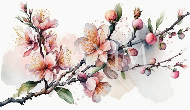 桃の花の水彩画