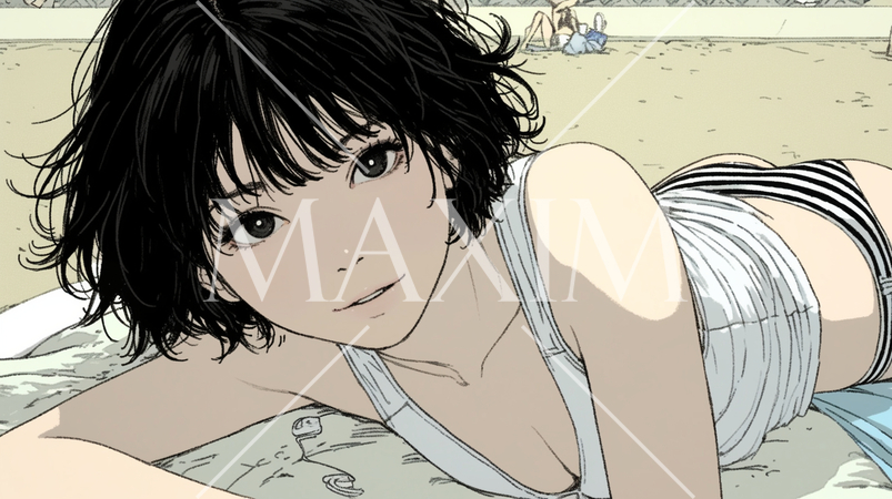 南国の海岸にビキニ姿でいる若い女性