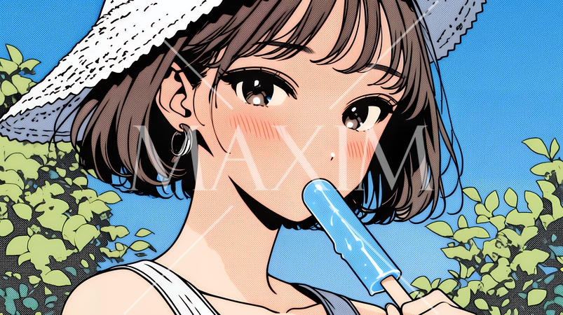 アイスキャンティを食べている若い女性