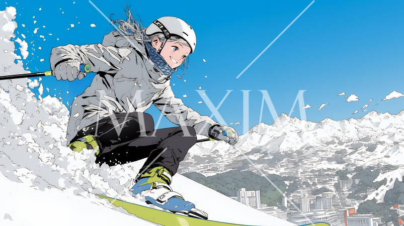 スキーを楽しんでいる若い女性