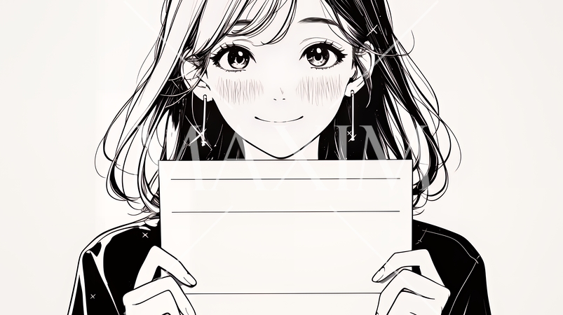 書類を確認するビジネスウーマン（シンプルな色使い）