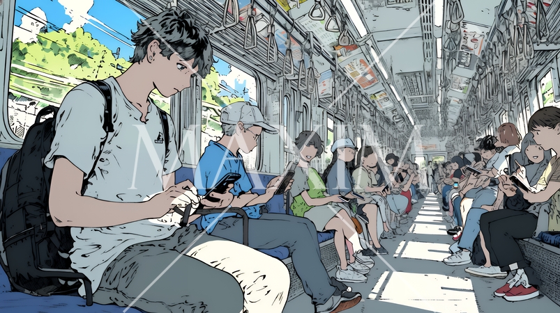 電車に乗車している全員がスマホをいじっている