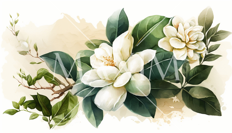 クチナシの花の水彩画