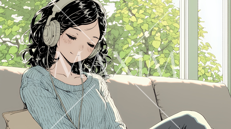 うっとりしている女性：大好きな音楽を聞いている女性