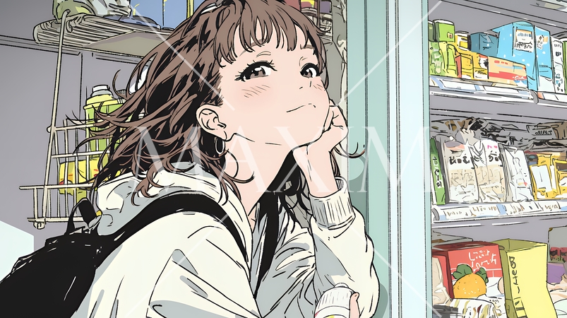 コンビニで新作スイーツを物色中の若い女性