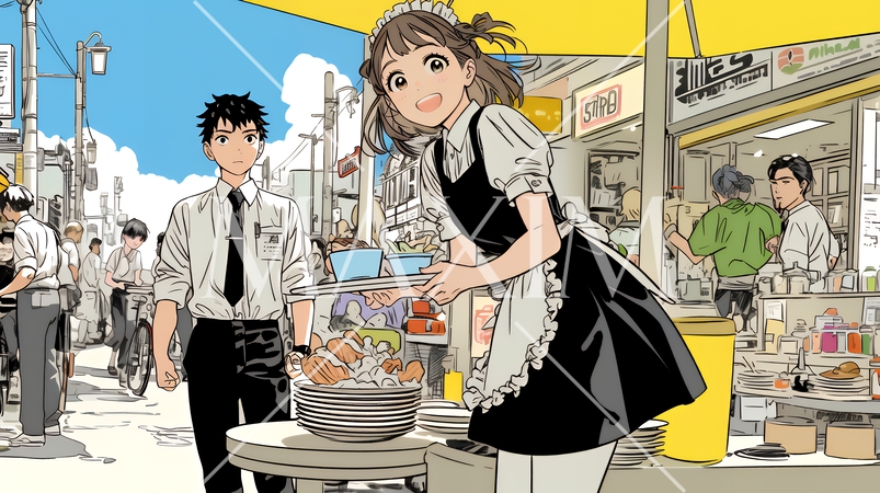 カジュアルレストランで働いている若いウェイトレス