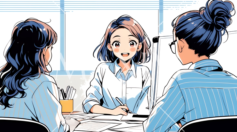 企業内グループミーティングをしている女性たち