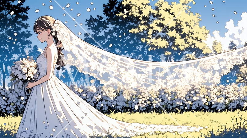 白いウェディングドレスを着ている花嫁：ジューンブライド