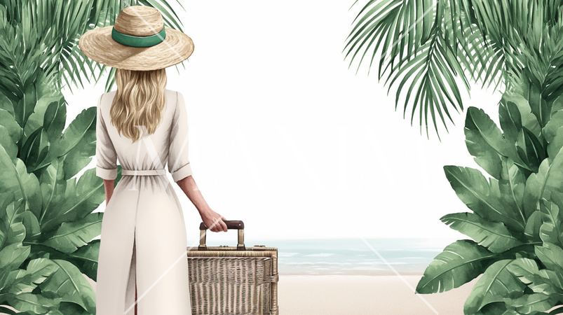 南国を旅行中の若い女性が浜辺にたどり着いた