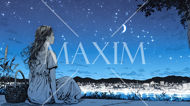 星空を眺めている若い女性