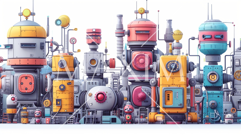 ロボティクスとAI：ロボット工場、人工知能の開発。