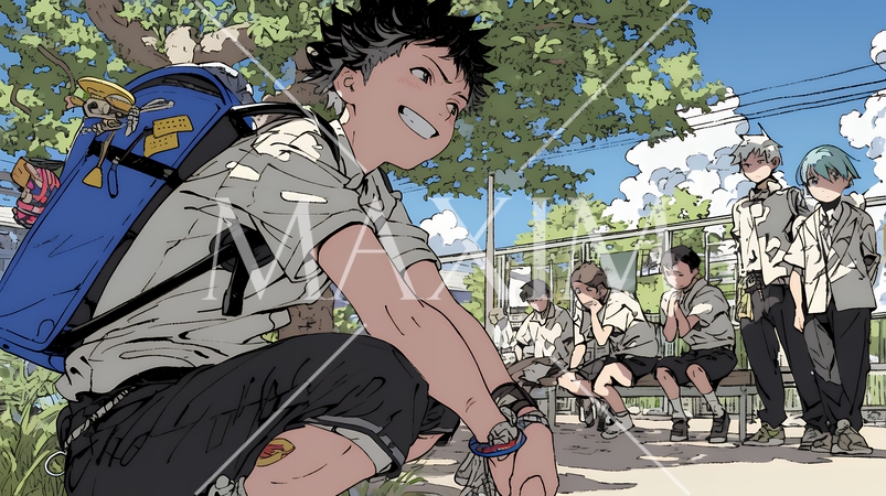 元気に駆け回っている小学生の男の子