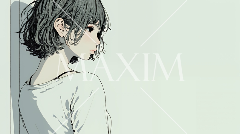 白い壁に向かって考え事をする若い女性