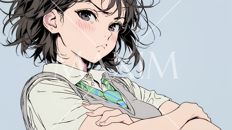 「ふん！」という表情でそっぽを向いている制服を着た女子高生